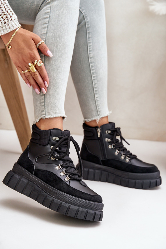 Sievišķīgs siltināti Sieviešu puszābaki apavi ar platformu melnas krāsas Jelenia