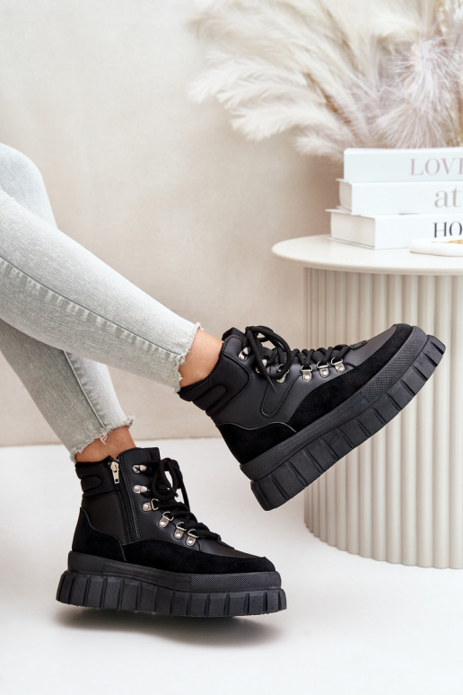 Sievišķīgs siltināti Sieviešu puszābaki apavi ar platformu melnas krāsas Jelenia