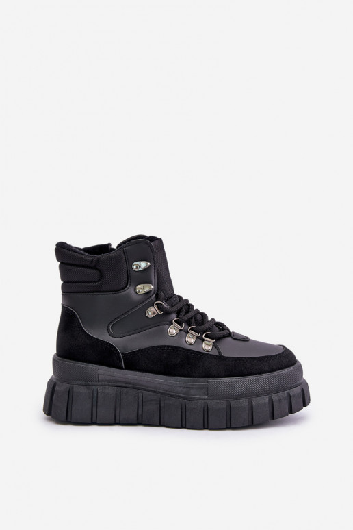 Sievišķīgs siltināti Sieviešu puszābaki apavi ar platformu melnas krāsas Jelenia