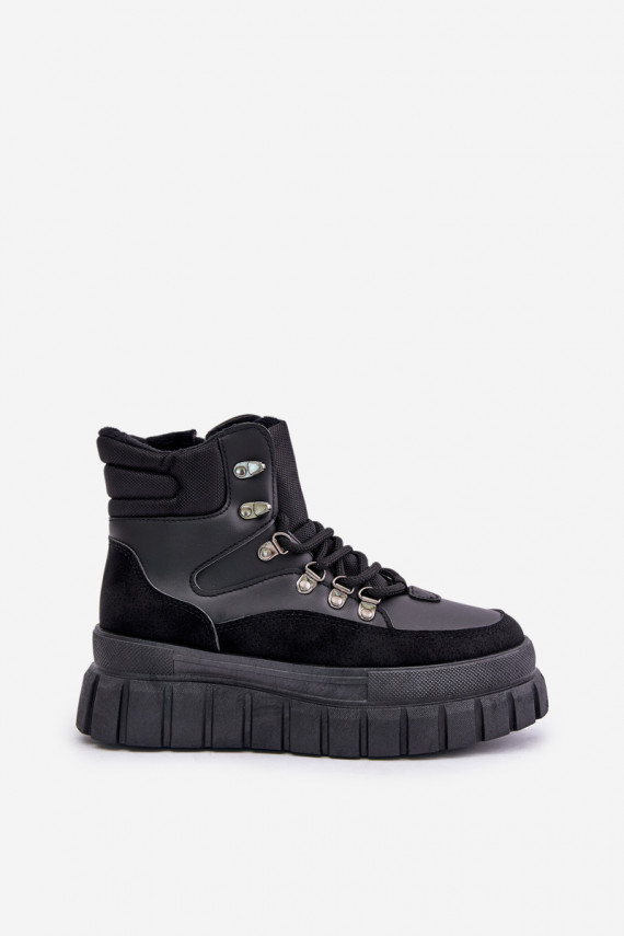 Sievišķīgs siltināti Sieviešu puszābaki apavi ar platformu melnas krāsas Jelenia