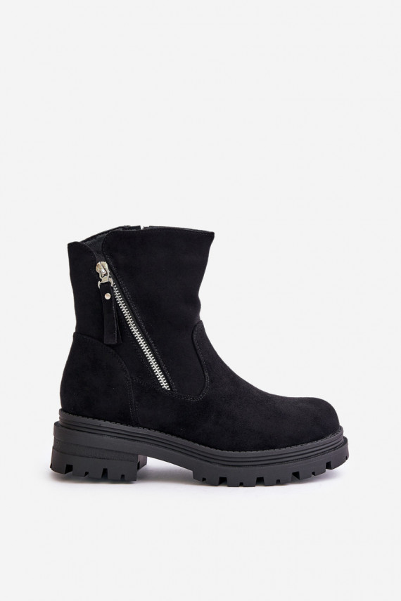 Sieviešu puszābaki siltināti ar platiem papēžiem Z no eko zamšādasu melnas krāsas Reloma