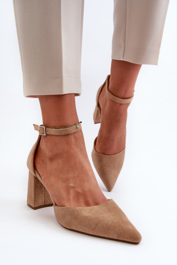 copy of Pumpas uz augsta papēža ar smailiem purngaliem, Eco Suede Beige Halene