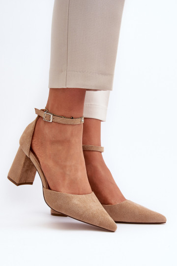 Pumpas uz augsta papēža ar smailiem purngaliem, Eco Suede Beige Halene 2