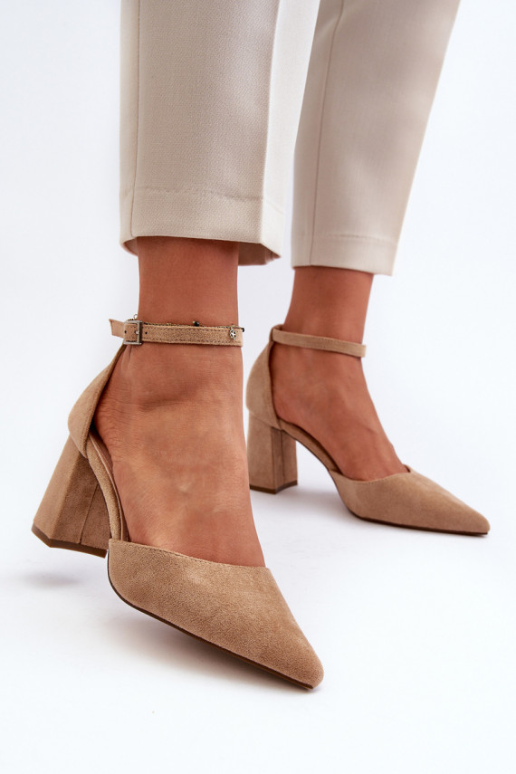 copy of Pumpas uz augsta papēža ar smailiem purngaliem, Eco Suede Beige Halene