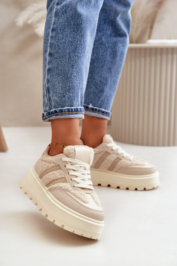 siltināti Sneakers modeļa apavi Sievišķīgs ar platformu ar siltinājumu smilšu krāsas Daivlene 2