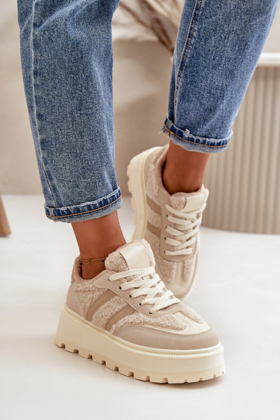Siltināti sneakers modeļa apavi ar platformu smilšu krāsā Daivlene
