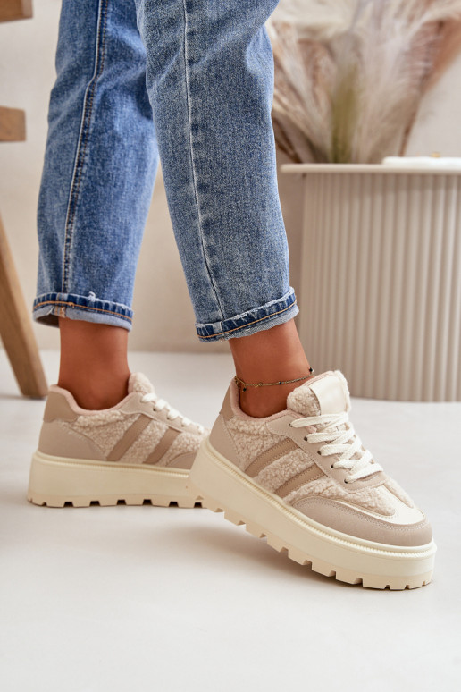 Siltināti sneakers modeļa apavi ar platformu smilšu krāsā Daivlene