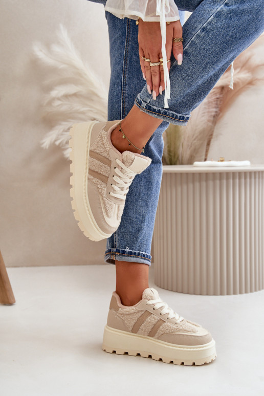 Siltināti sneakers modeļa apavi ar platformu smilšu krāsā Daivlene