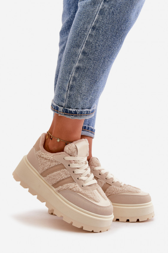 Siltināti sneakers modeļa apavi ar platformu smilšu krāsā Daivlene