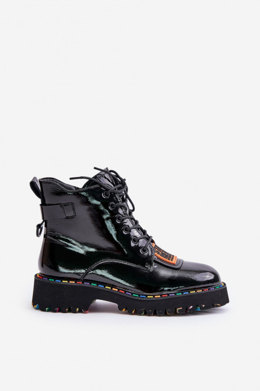 Artiker siltināti lakoti zābaki melnā krāsā