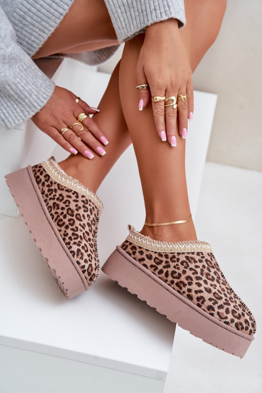 sniega apavi Sievišķīgs ar platformu siltināti ar kažokādu ar leoparda kažokādas rakstu brūnas krāsas Remenia