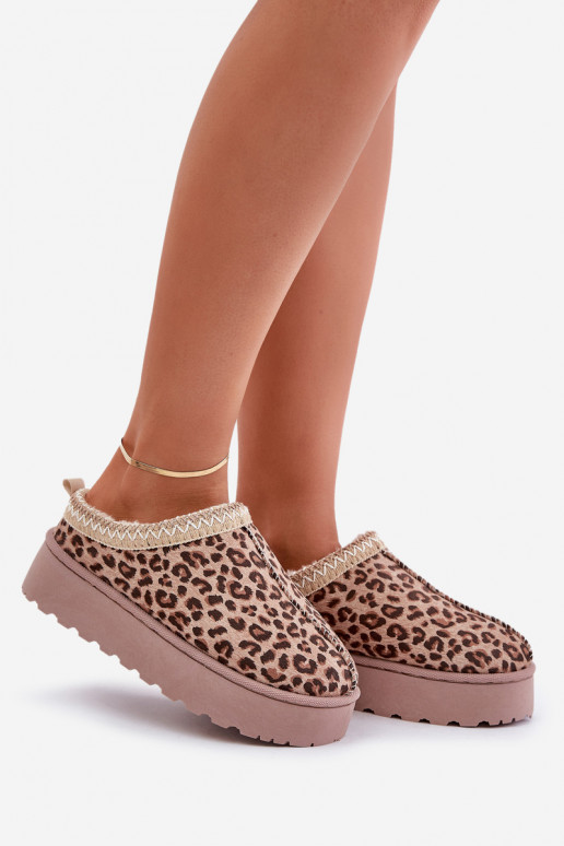 sniega apavi Sievišķīgs ar platformu siltināti ar kažokādu ar leoparda kažokādas rakstu brūnas krāsas Remenia