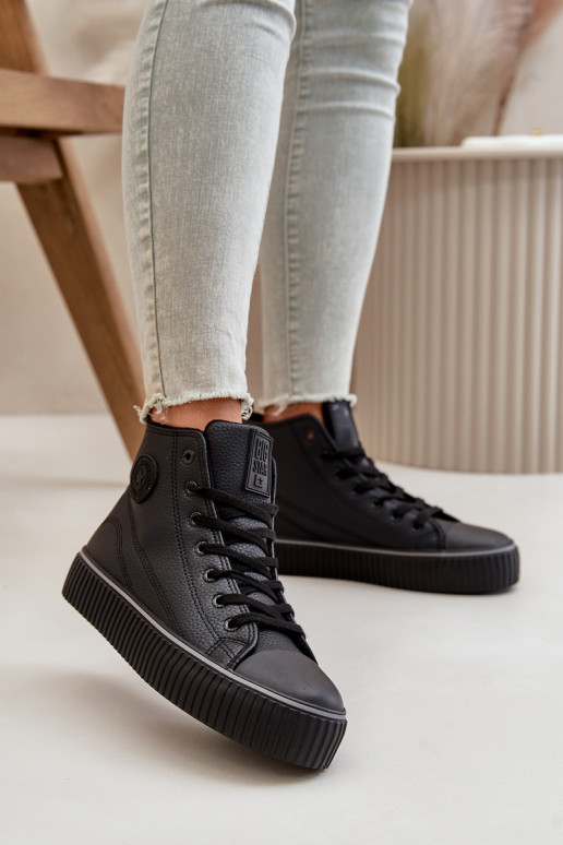 Sievišķīgs siltināti brīvā laika apavi no eko ādas Big Star OO274790 melnas krāsas