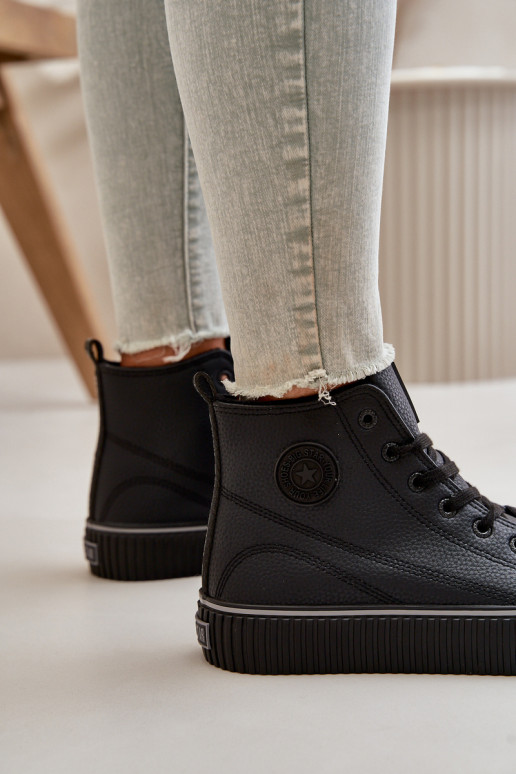 Sievišķīgs siltināti brīvā laika apavi no eko ādas Big Star OO274790 melnas krāsas