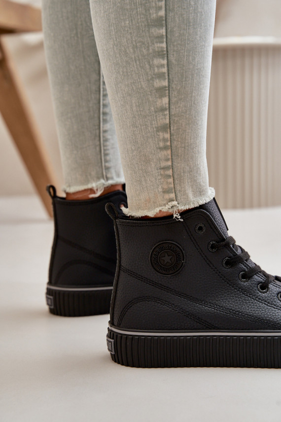 Sievišķīgs siltināti brīvā laika apavi no eko ādas Big Star OO274790 melnas krāsas