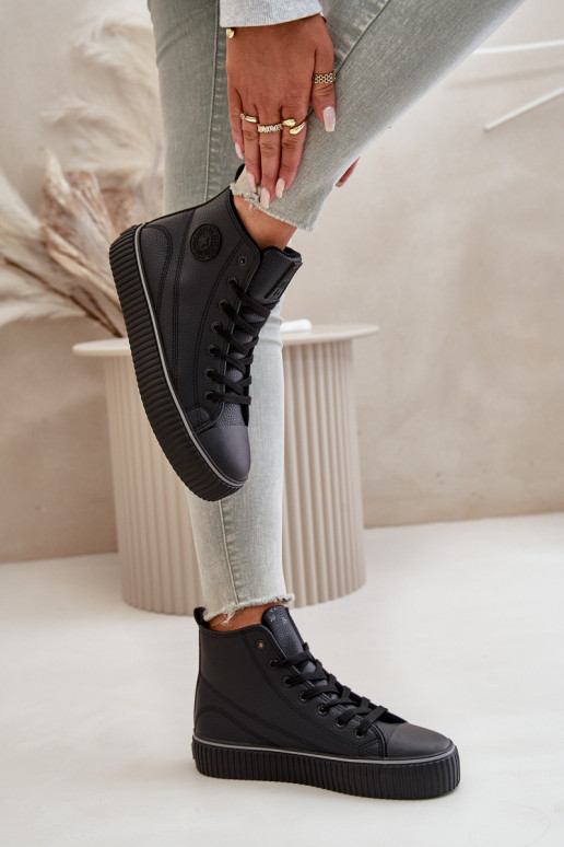 Sievišķīgs siltināti brīvā laika apavi no eko ādas Big Star OO274790 melnas krāsas