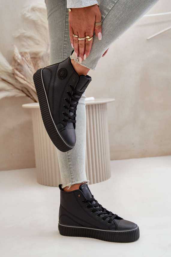 Sievišķīgs siltināti brīvā laika apavi no eko ādas Big Star OO274790 melnas krāsas