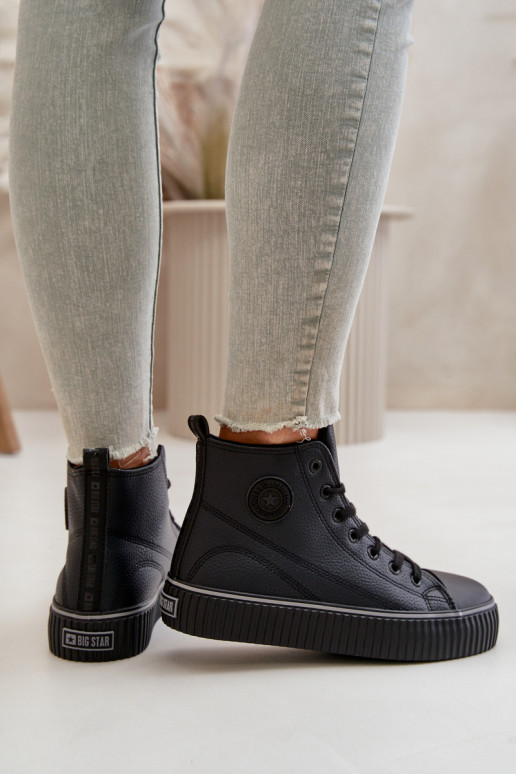 Sievišķīgs siltināti brīvā laika apavi no eko ādas Big Star OO274790 melnas krāsas