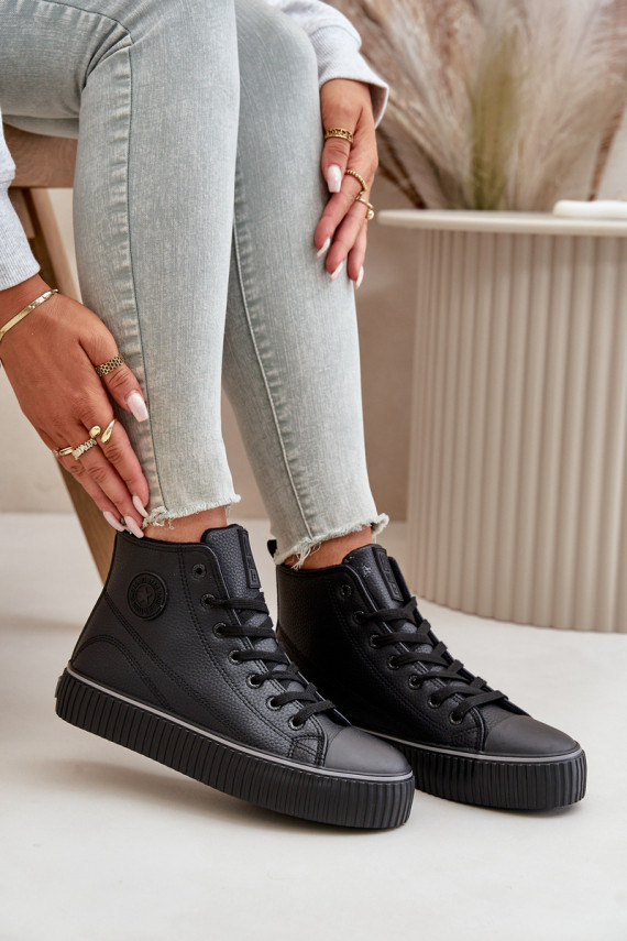 Sievišķīgs siltināti brīvā laika apavi no eko ādas Big Star OO274790 melnas krāsas