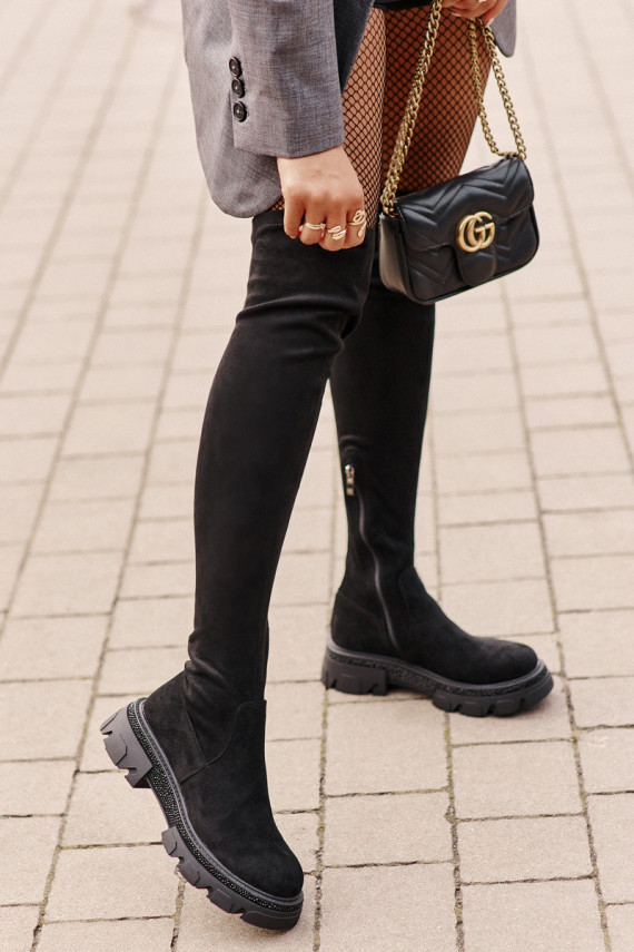 sieviešu garie zābaki virs ceļgala no eko zamšādasowe melnas krāsas Irithalla