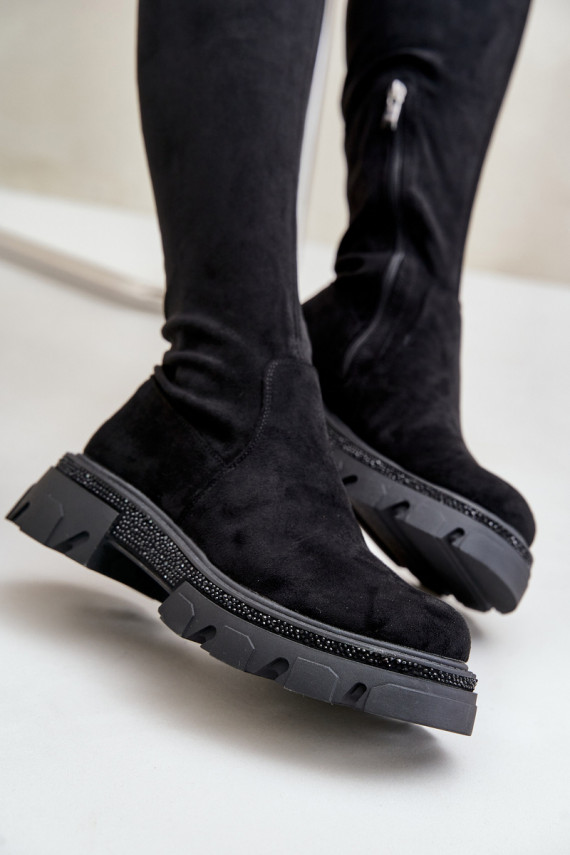 Sieviešu garie zābaki virs ceļgaliem no eko zamšā melnā krāsā Irithalla