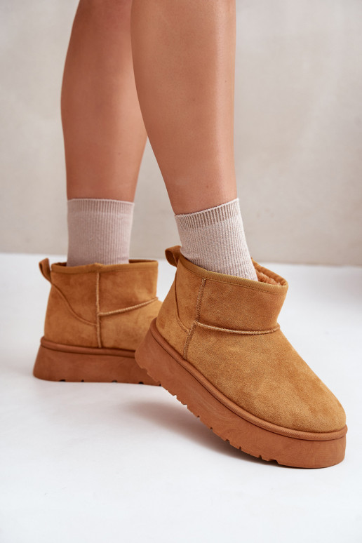 Zems sniega apavi Sievišķīgs ar platformu siltināti ar kažokādu brūnas krāsas Saldren