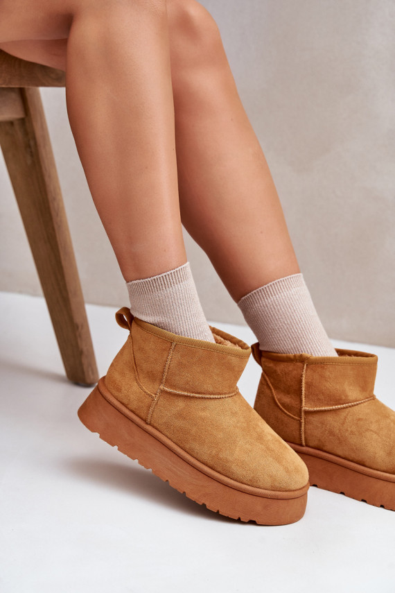 Zems sniega apavi Sievišķīgs ar platformu siltināti ar kažokādu brūnas krāsas Saldren