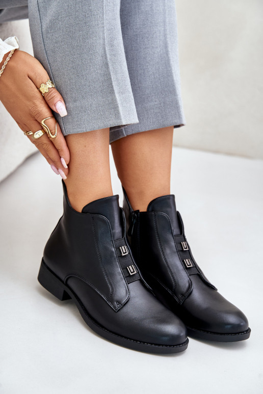 siltināti Sieviešu puszābaki ar platiem papēžiem no eko ādas S.Barski HY42-716 melnas krāsas