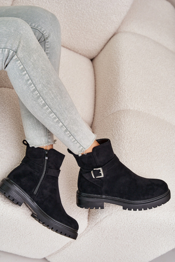 siltināti Sieviešu puszābaki no eko zamšādasowe Uz pili ar sprādzēm melnas krāsas Zinovelle