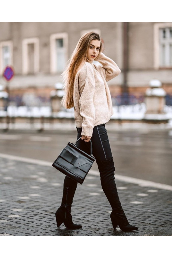 sieviešu garie zābaki ar papēdi Lu Boo zamšādas melnas krāsas Tamaris