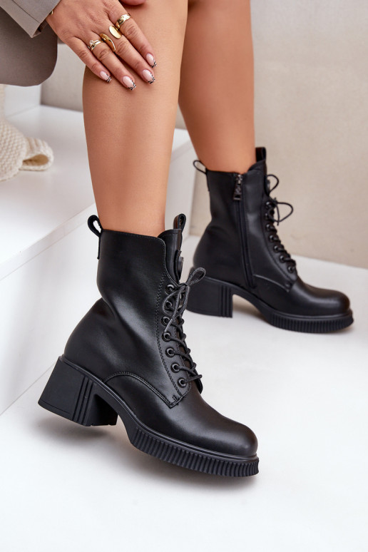 siltināti Sieviešu puszābaki Izgatavota no dabīgas ādas Vinceza 66671 melnas krāsas