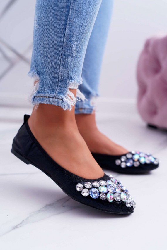 Balerīnas ar oļu apdari melnas krāsas Crystal
