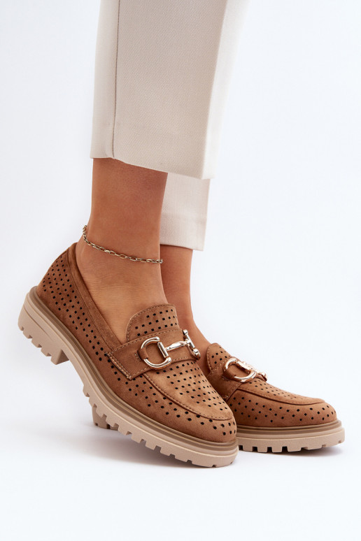 sieviešu mokasīni ar ažūra elementiem ar ornamentiem brūnas krāsas Talesse