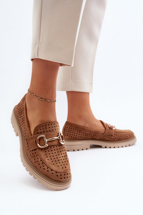 sieviešu mokasīni ar ažūra elementiem ar ornamentiem brūnas krāsas Talesse