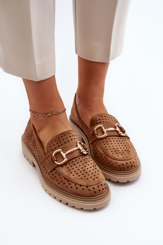 sieviešu mokasīni ar ažūra elementiem ar ornamentiem brūnas krāsas Talesse