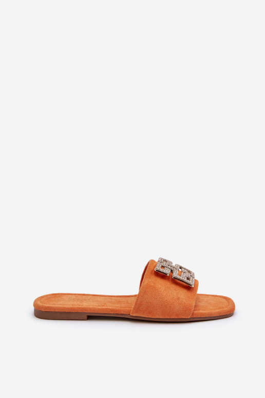sieviešu čības ar platiem papēžiem ar ornamentiem oranžas krāsas Inaile