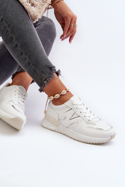 Sneakers modeļa apavi Sievišķīgs no eko ādas baltas krāsas Kaimans