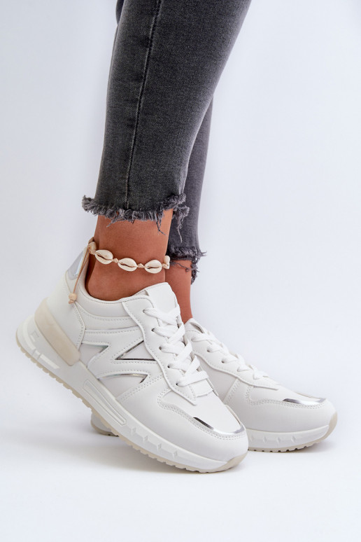 Sneakers modeļa apavi Sievišķīgs no eko ādas baltas krāsas Kaimans