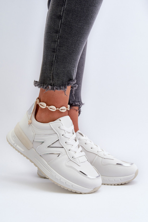 Sneakers modeļa apavi Sievišķīgs no eko ādas baltas krāsas Kaimans
