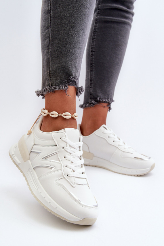 Sneakers modeļa apavi Sievišķīgs no eko ādas baltas krāsas Kaimans
