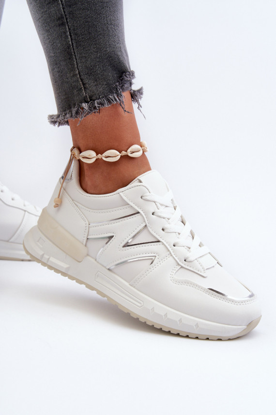 Sneakers modeļa apavi Sievišķīgs no eko ādas baltas krāsas Kaimans