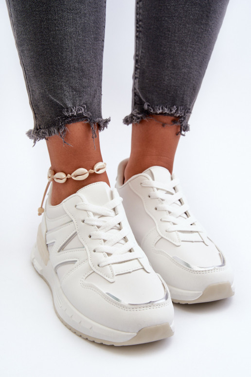 Sneakers modeļa apavi Sievišķīgs no eko ādas baltas krāsas Kaimans
