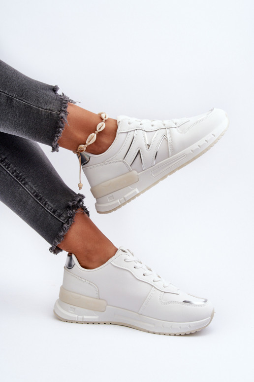 Sneakers modeļa apavi Sievišķīgs no eko ādas baltas krāsas Kaimans