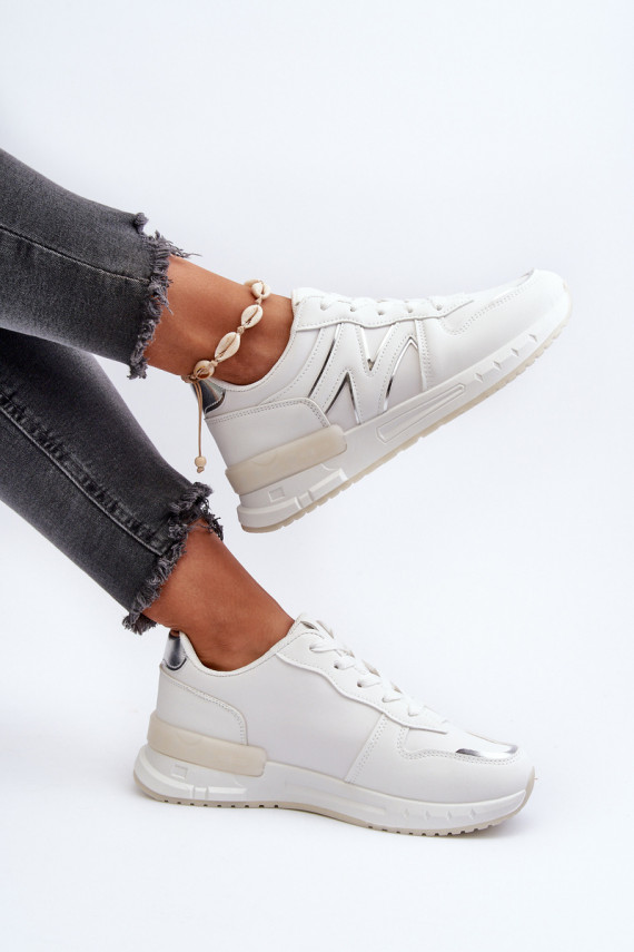 Sneakers modeļa apavi Sievišķīgs no eko ādas baltas krāsas Kaimans