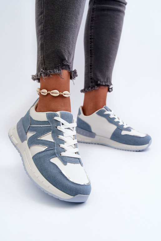 Džinsa auduma Sneakers modeļa apavi Sievišķīgs no eko ādas Zilas krāsas Kaimans
