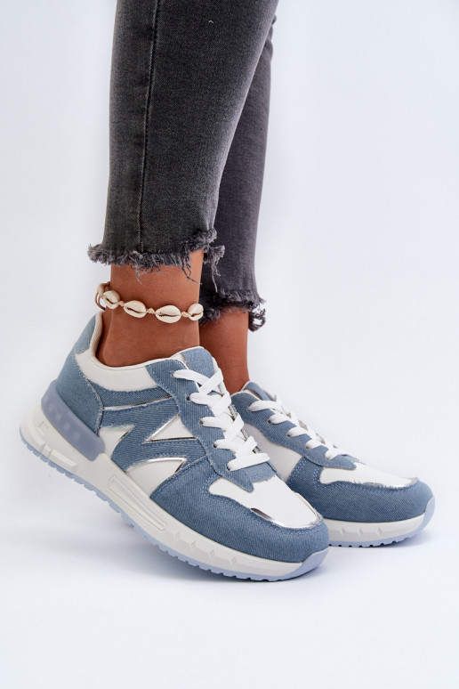 Džinsa auduma Sneakers modeļa apavi Sievišķīgs no eko ādas Zilas krāsas Kaimans