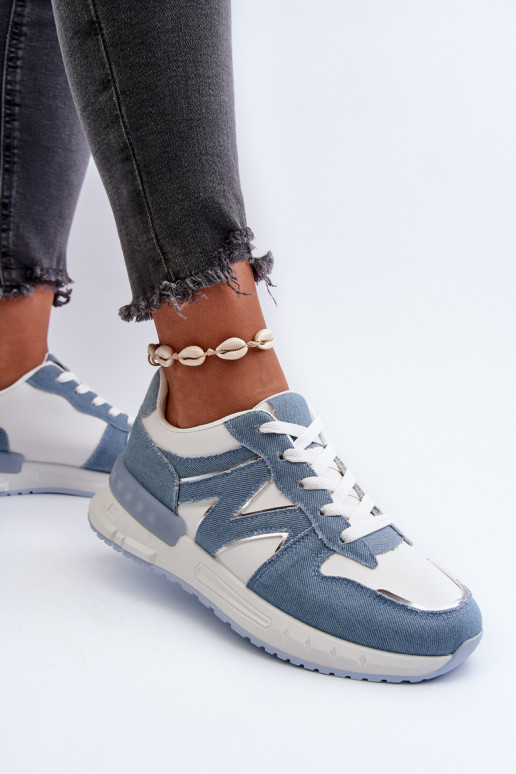Džinsa auduma Sneakers modeļa apavi Sievišķīgs no eko ādas Zilas krāsas Kaimans