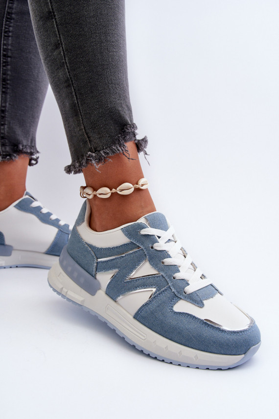 Džinsa auduma Sneakers modeļa apavi Sievišķīgs no eko ādas Zilas krāsas Kaimans