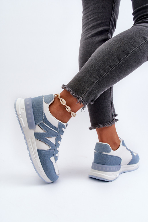 Džinsa auduma Sneakers modeļa apavi Sievišķīgs no eko ādas Zilas krāsas Kaimans