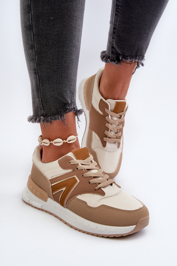 Sneakers modeļa apavi Sievišķīgs no eko ādas brūnas krāsas Vinelli